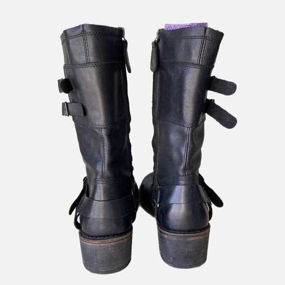 Gee'WaWa Motorcycle Biker Boots Mid Calf Black Leather Harness Straps Women 9 M - Picture 5 of 16